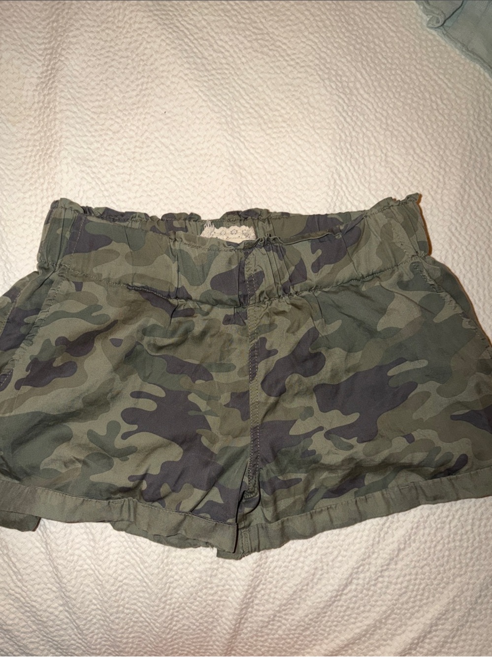 Altar'd State Olive Green Camo Pull-On Jean Shorts